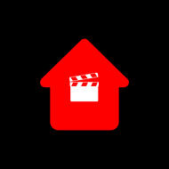 Retrofit.video Logo A house with a clapper board in it